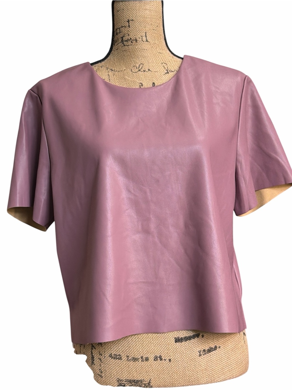 Steve Madden Dusty Mauve Short-Sleeve Faux Leather Top. EC. Size Medium